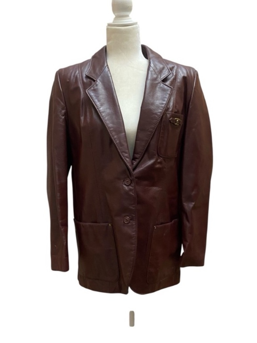 Etienne Aigner Womens Vintage Oxblood Burgundy Leather Jacket